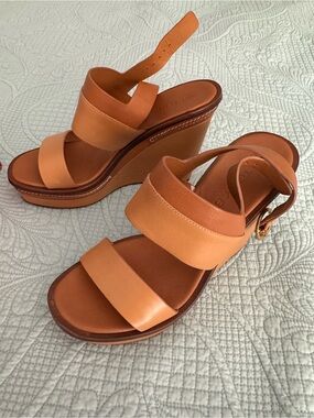 Tory Burch Tan Selby Leather Wedge Sandals